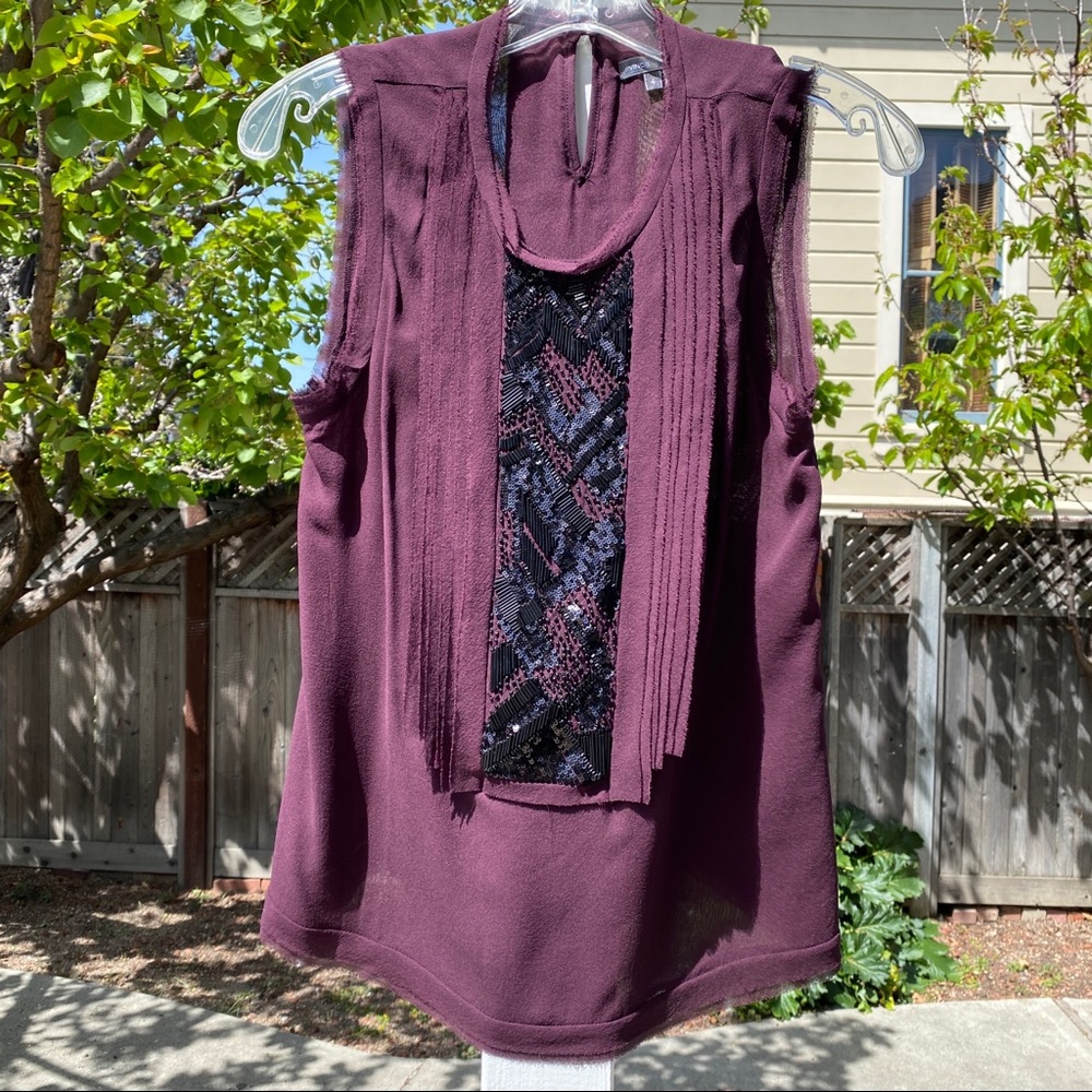 Vince Silk Sleeveless Embellished Purple Top Size 4